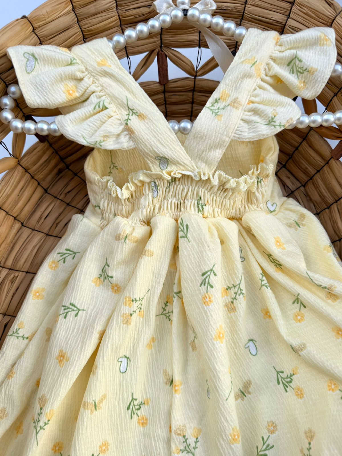 Vestido Amarillo Con Pinza De Flores Para Bebé Niña