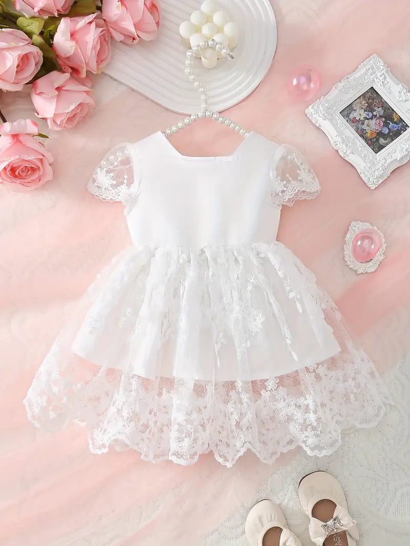 Vestido Blanco Con Detalles Para Bautizo Para Bebé Niña