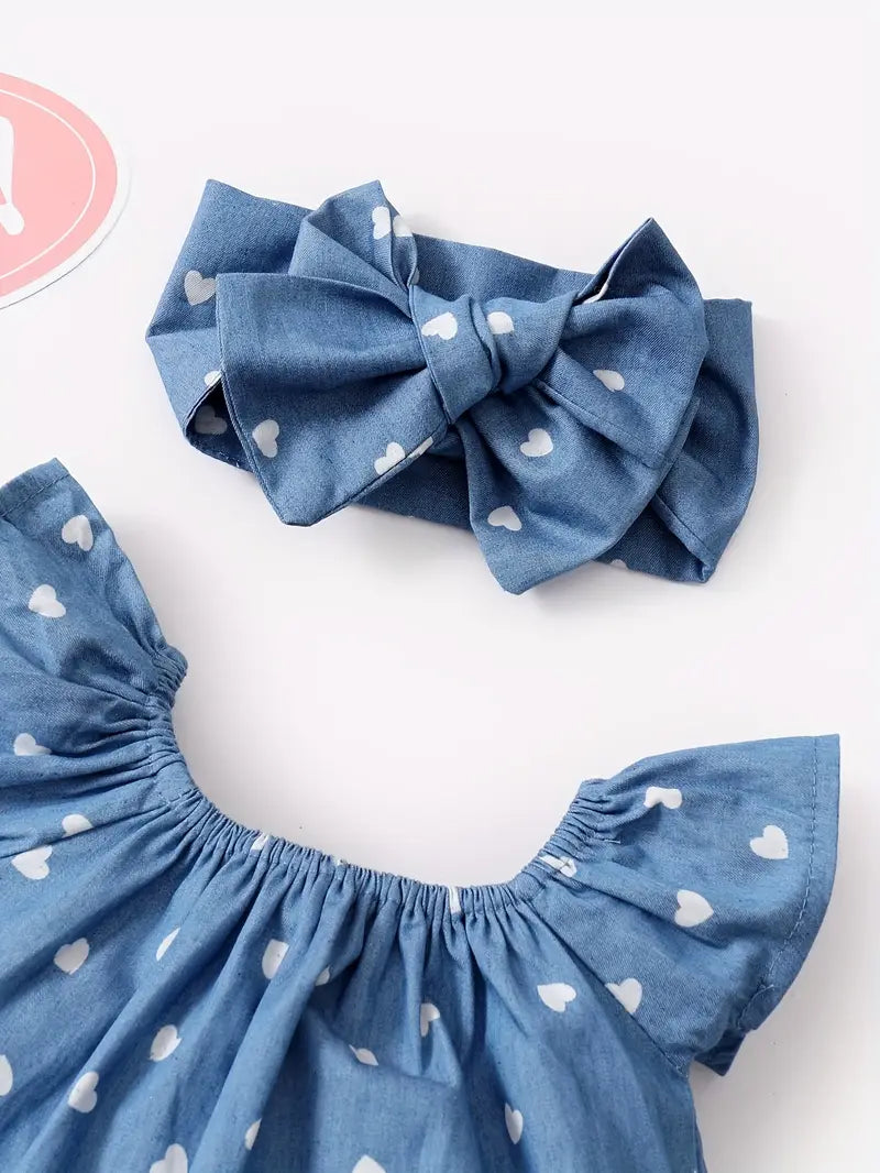 Body Azul con Pepas Blancas y con Diadema