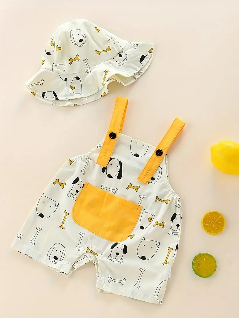 Overol de Perrito con Sombrero en Blanco con Amarillo Unixes