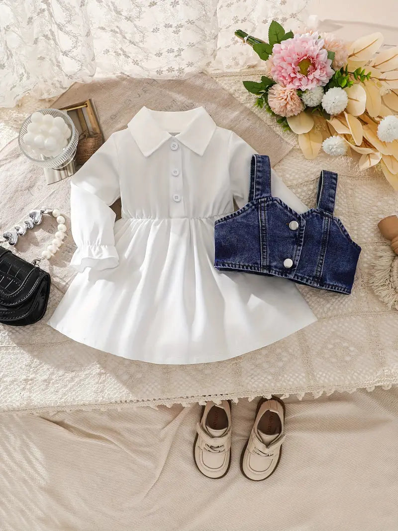 Vestido Manga Larga Con Chaleco en Jeans