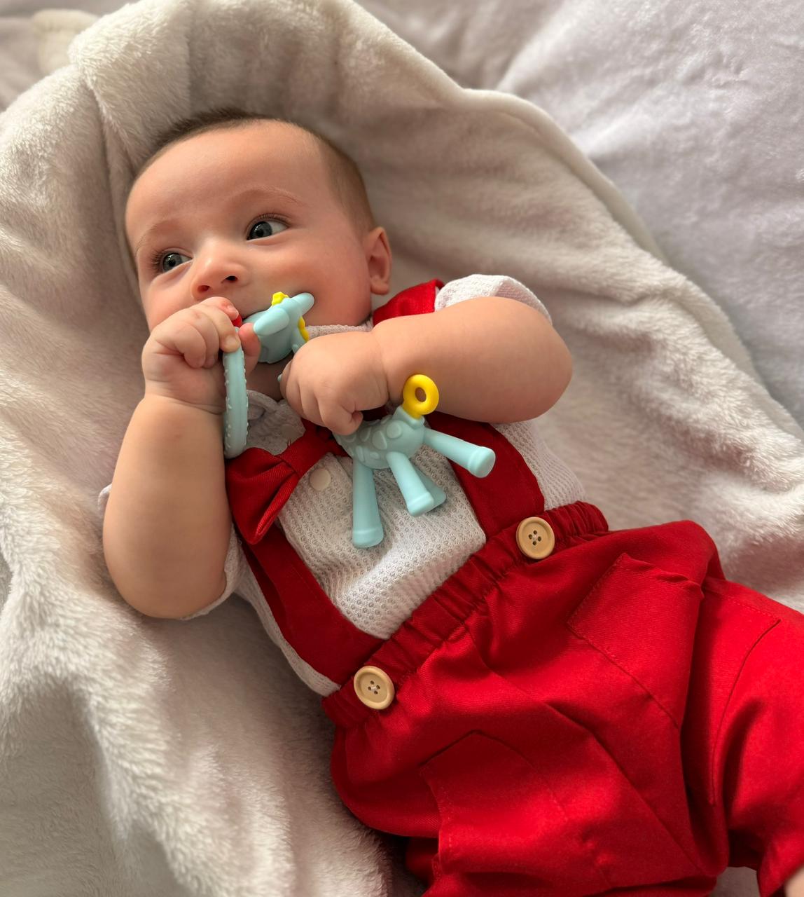 Conjunto de Polo Body con Braga y Corbatín en Rojo y Azul Para Bebé Niño