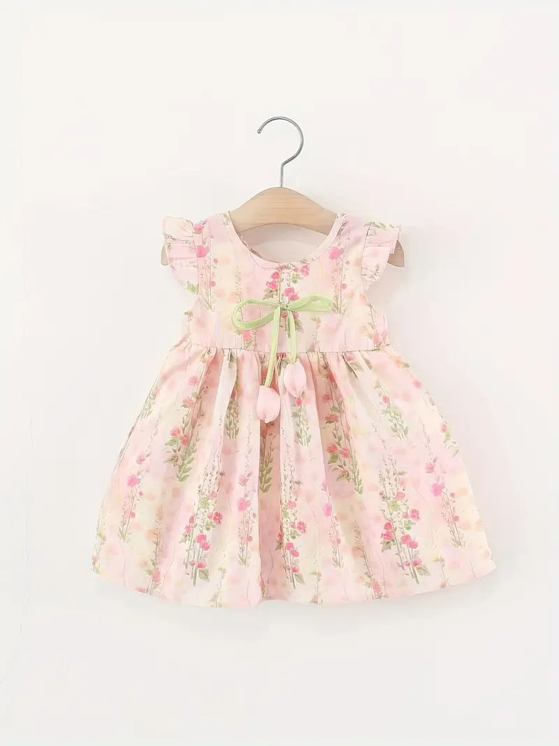 Vestido de Cuello Alto Rosado con Flores