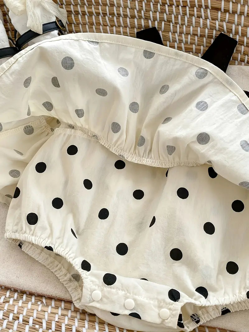 Vestido Beige Con Pepitas Negras con Cubre Pañal Interno