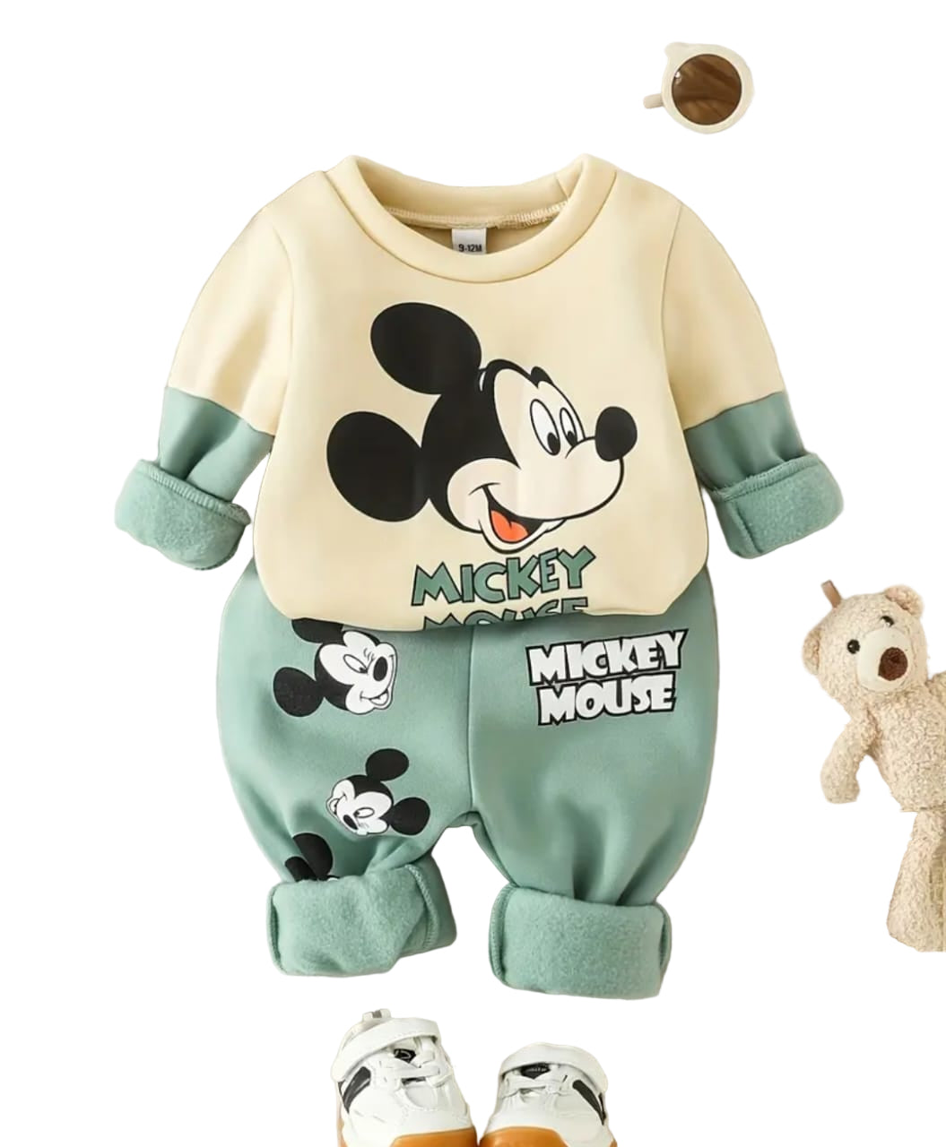 Conjunto Deportivo de Mickey Mouse Verde con Beige