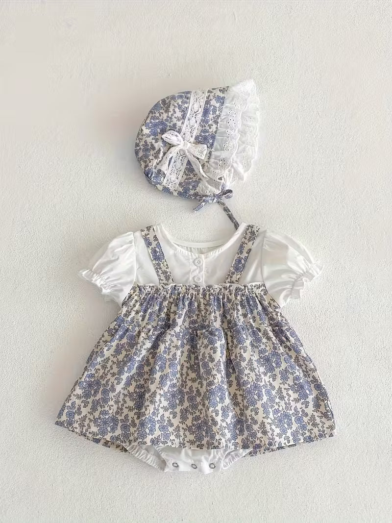 Vestido de Flores Con Gorro Para Bebe Niña
