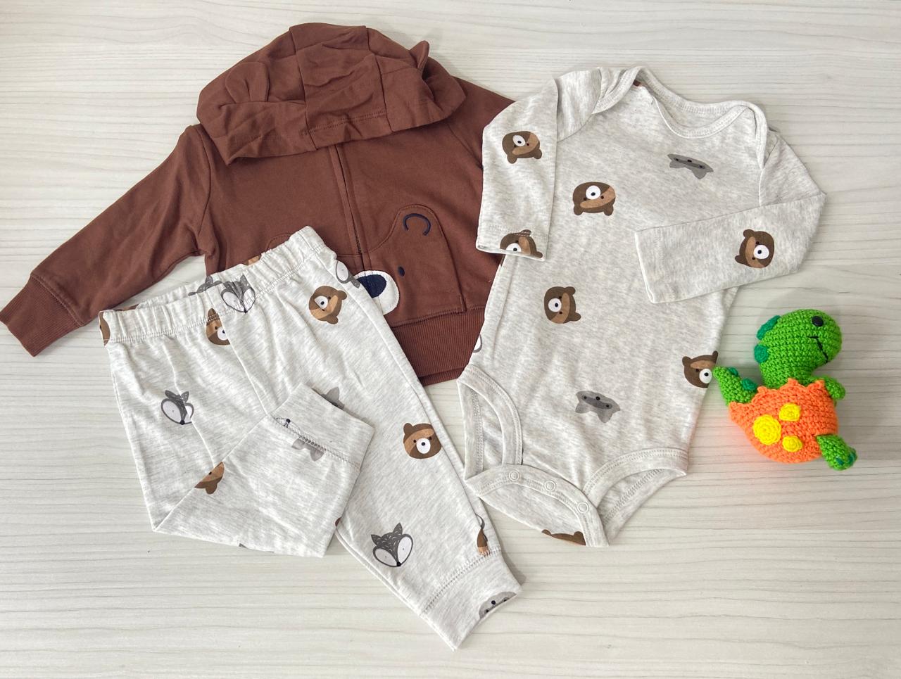Set Oso Chaqueta con Capota Gris con Marrón