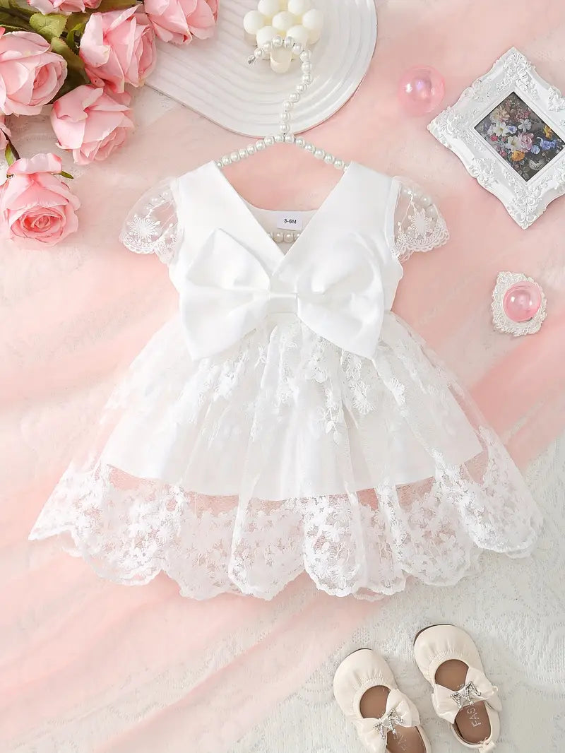 Vestido Blanco Con Detalles Para Bautizo Para Bebé Niña