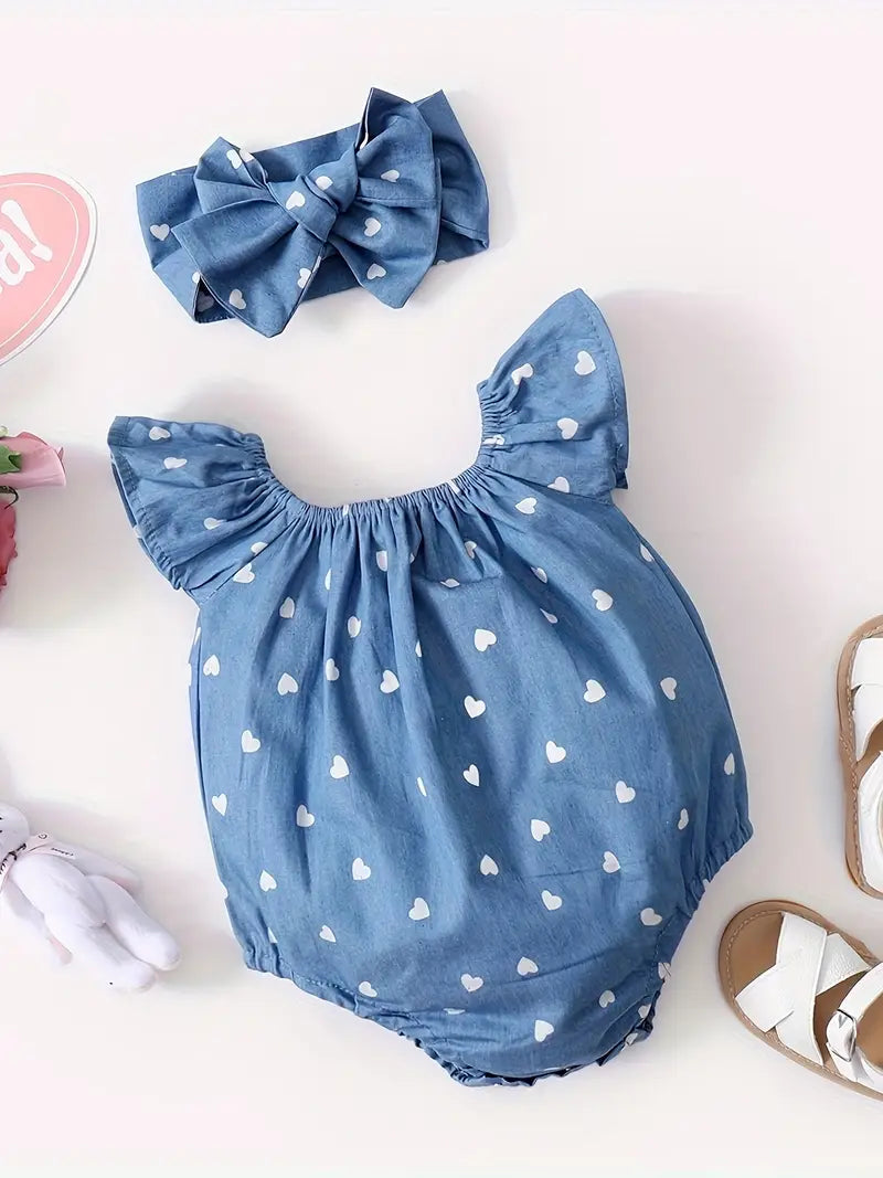 Body Azul con Pepas Blancas y con Diadema