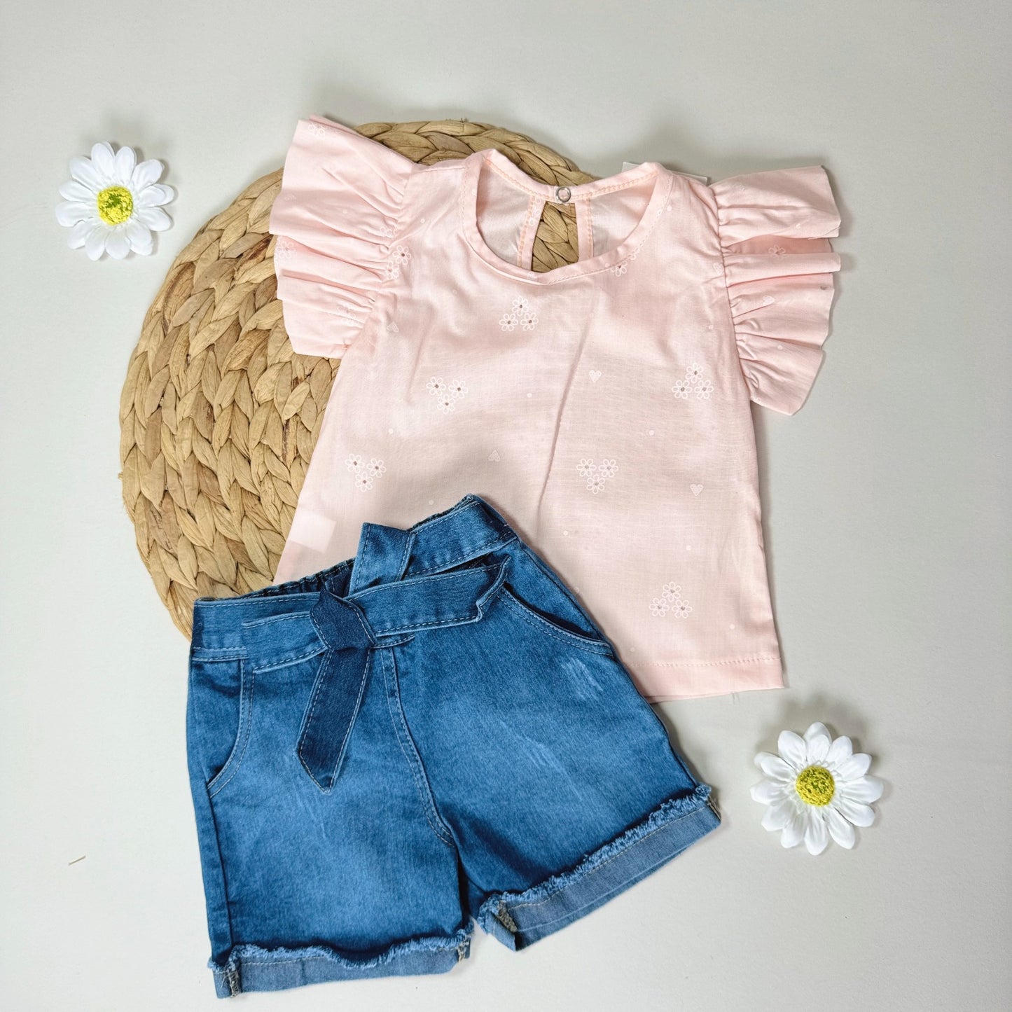 Conjunto Rosado con Short en Jeans