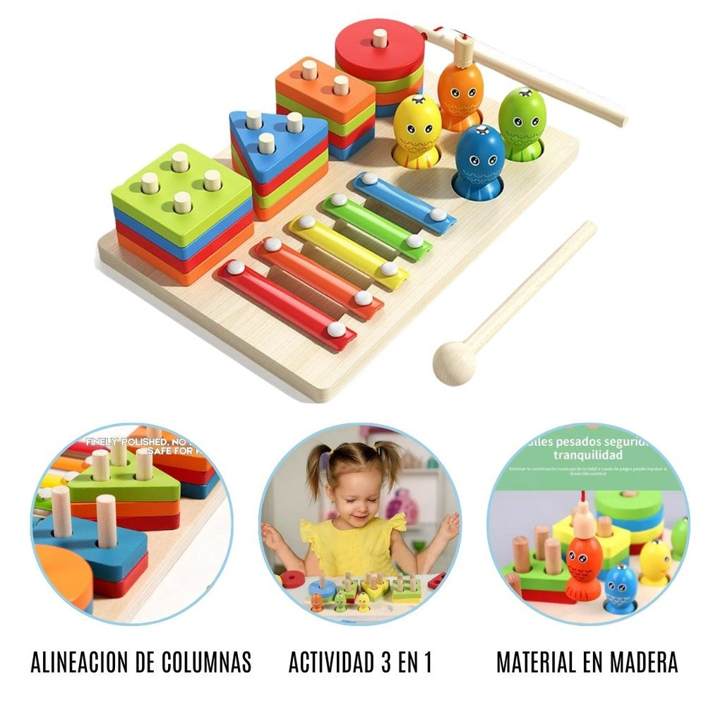 Juego Montessori Didáctico de Madera 3 en 1 Para Bebés