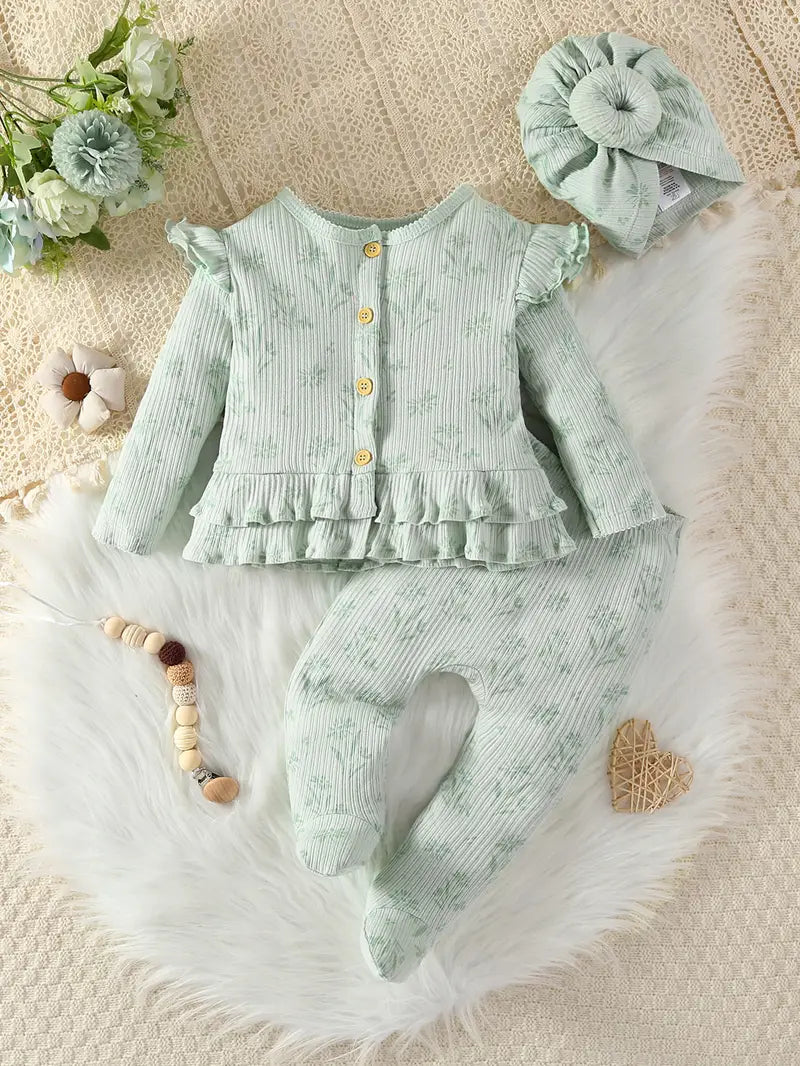 Conjunto de 3 piezas Cafe y Verde Para Bebé Niña