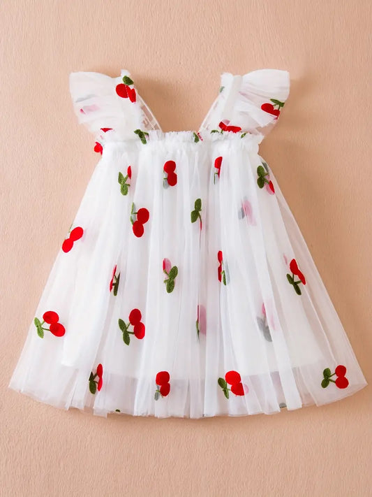 Vestido Cereza Blanco con Rojo