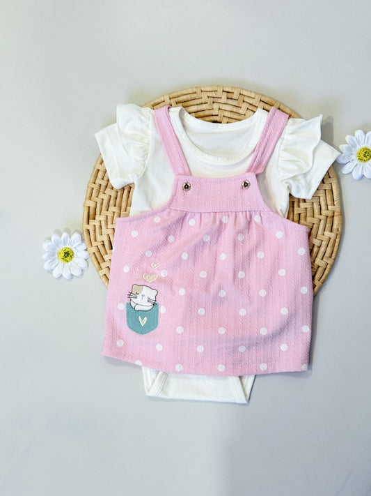 Jardinera con Body  En Rosado y Blanco
