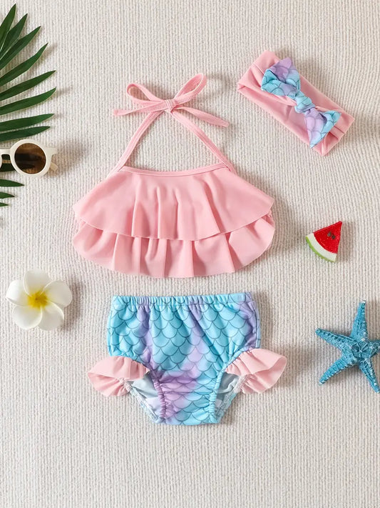 Vestido de Baño de 2 Piezas, Rosado Para Bebé Niña