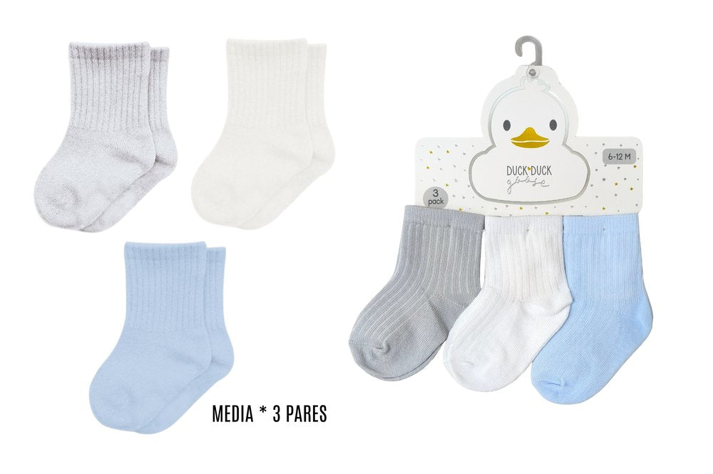 Set x 3 Medias Blanca, Gris y Azul