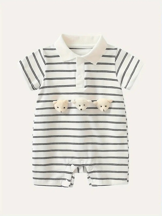 Romper Oso De Cuello  Blanco con Rayas