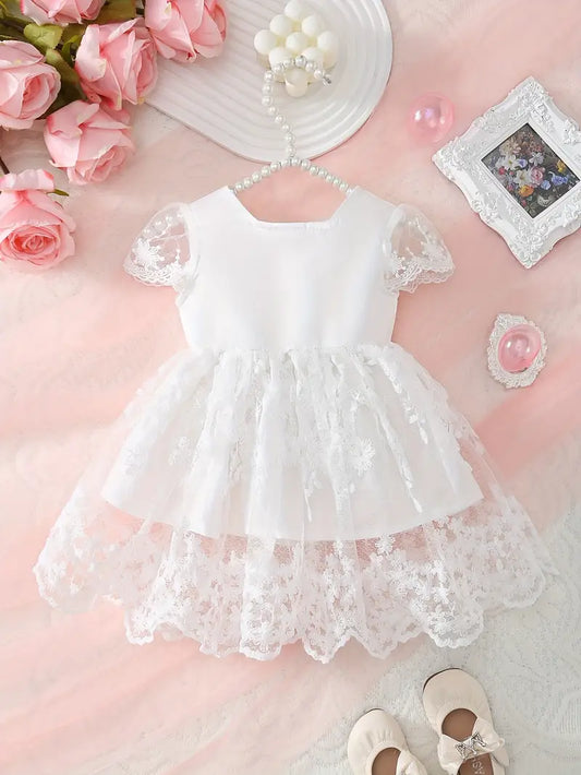 Vestido Blanco Con Detalles Para Bautizo Para Bebé Niña
