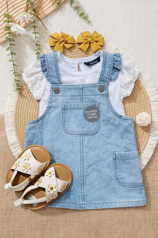 Jardinera En Jean Con Camisa Blanca Para Bebé Niña