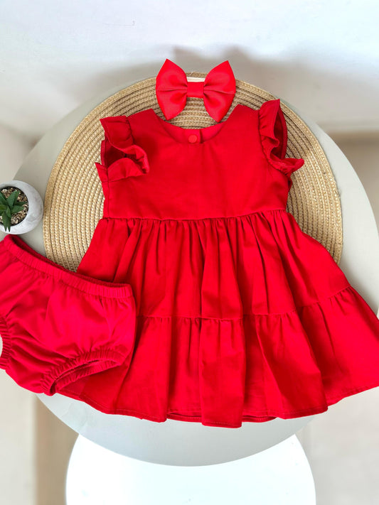 Vestido Rojo Con Cubre Pañal Y Diadema