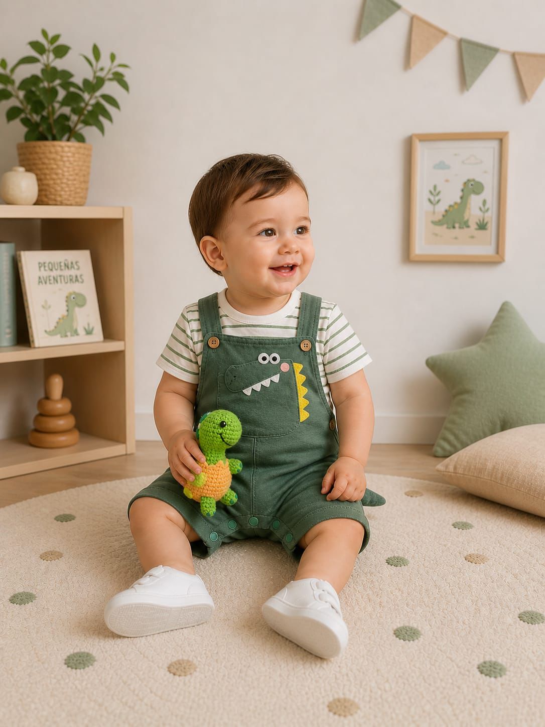 Braga Cocodrilo Verde Con Camiseta Para Bebé Niño