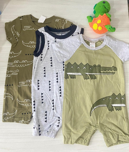 Set x 3 Rompers Cocodrilo Verde con Gris