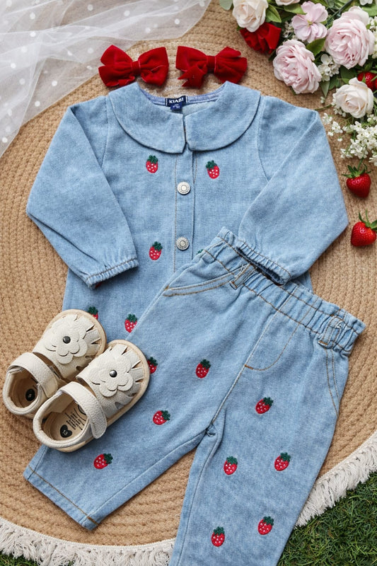 Conjunto En Jean De Fresas Para Bebé Niña