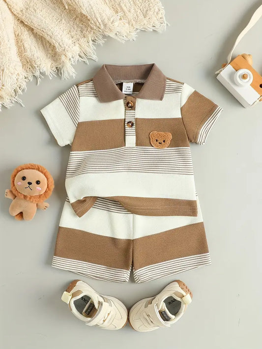Conjunto Oso Café Con Camisa de Cuello y Short Para Bebé Niño