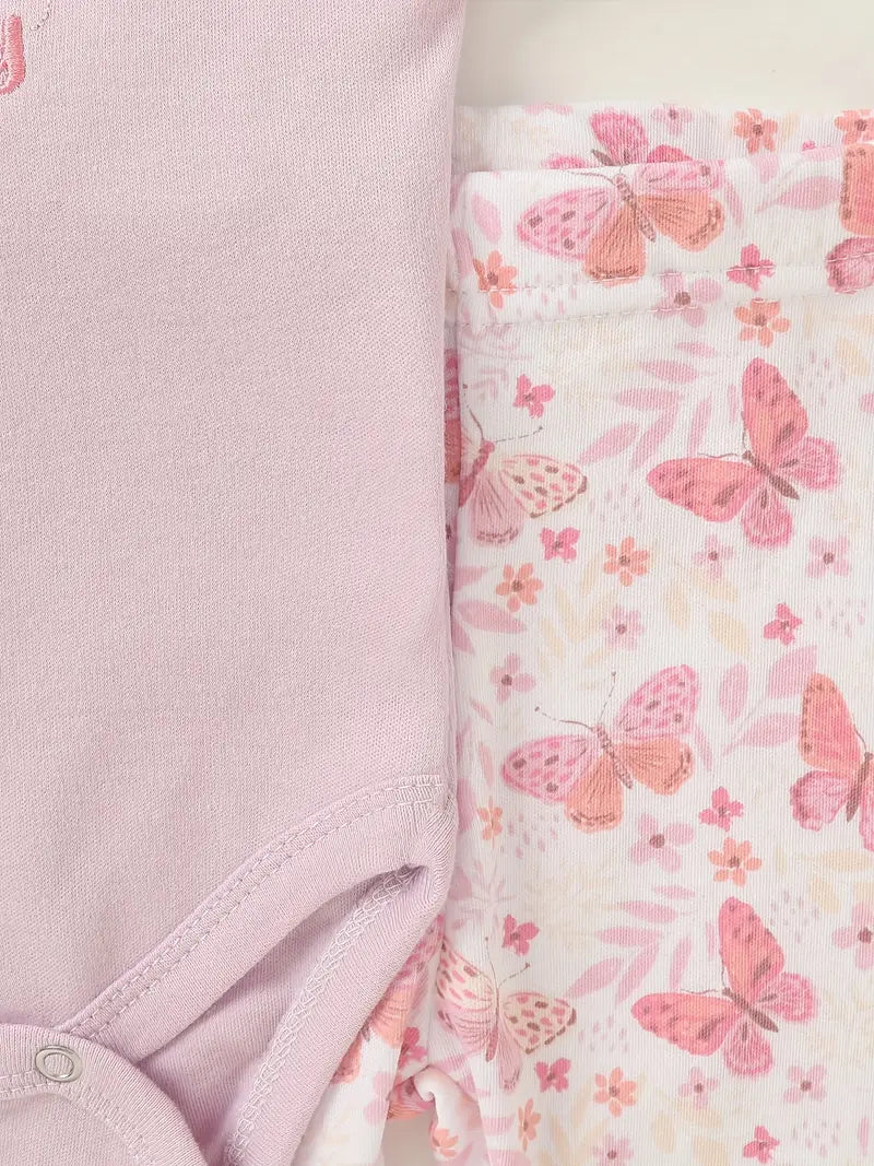 Conjunto Morado de Mariposas. Body, Pantalón y Diadema
