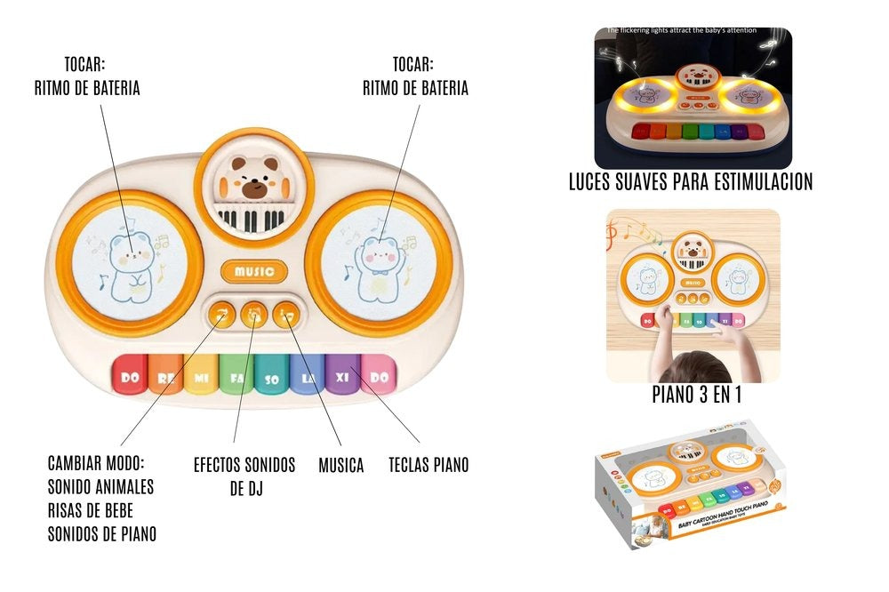 Juego Didáctico de Tambor y Piano Para Bebés, Luces