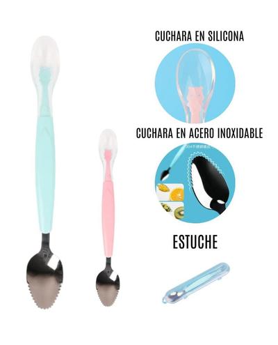 Cuchara Churrusco Para Fruta Rosado y Azul Para Bebé