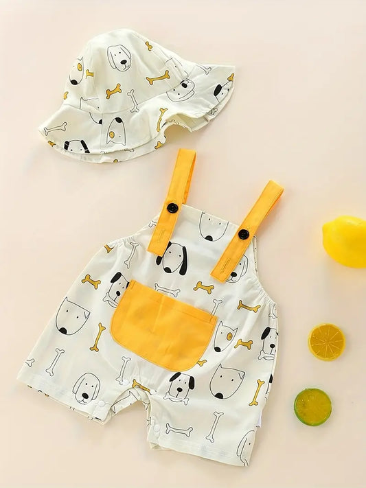 Overol de Perrito con Sombrero en Blanco con Amarillo Unixes