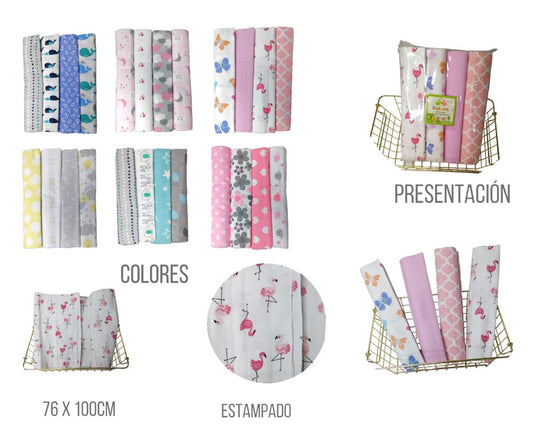 Set  x 4 de Mantas Multiusos Para Bebé  Variedad Diseño