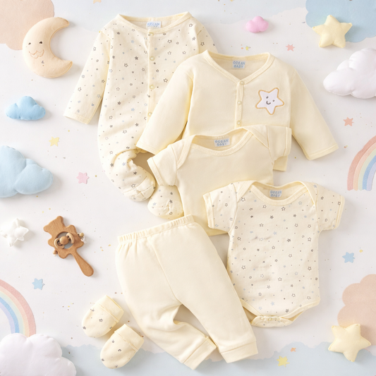 Set Primer Dia Unisex Amarillo Para Bebés