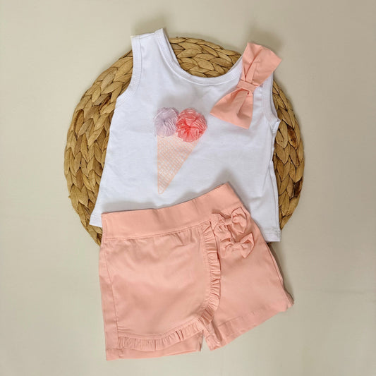 Conjunto Short Salmon y Camisa Blanca