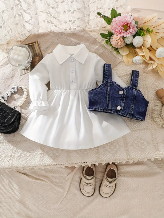 Vestido Manga Larga Con Chaleco en Jeans