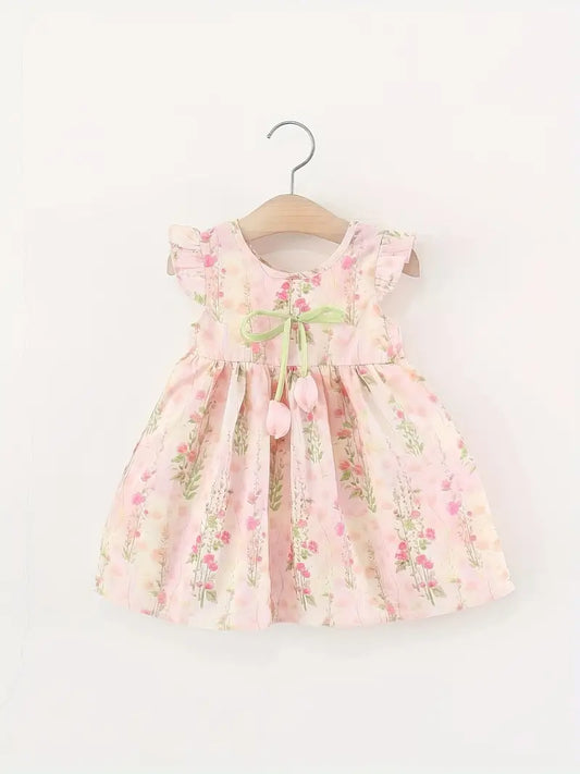 Vestido de Cuello Alto Rosado con Flores