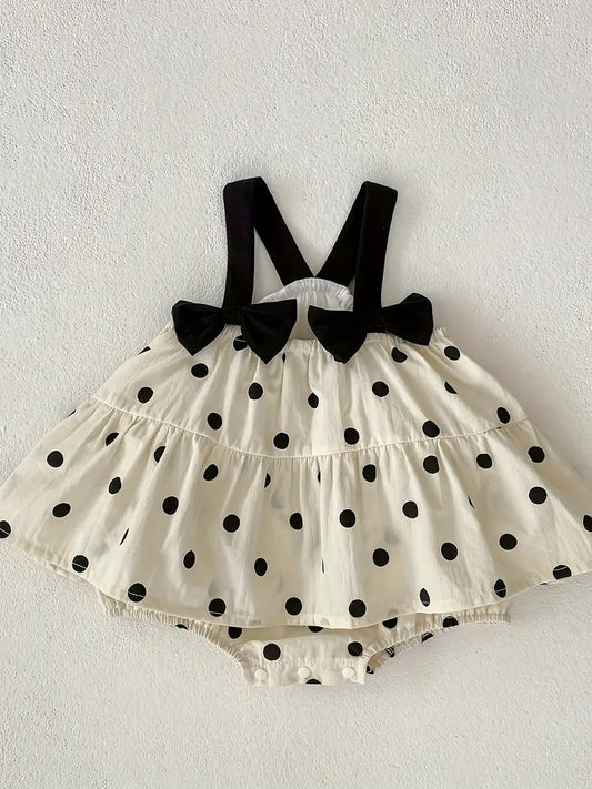 Vestido Beige Con Pepitas Negras con Cubre Pañal Interno