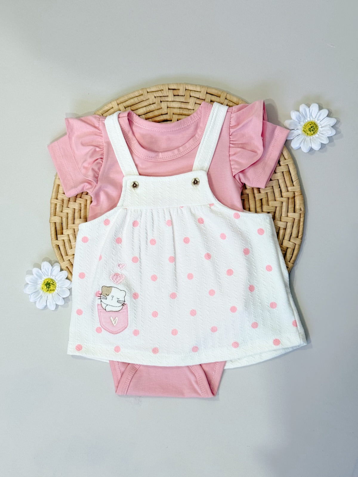 Jardinera con Body  En Rosado y Blanco
