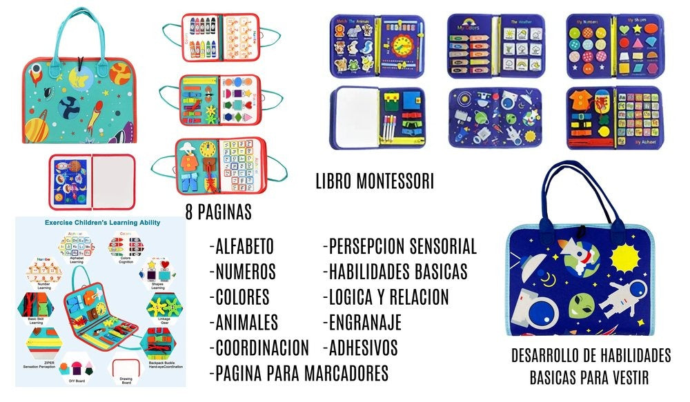 Libro Montessori, Educativo, Desarrolla Actividades Básicas Para Bebés y Niños