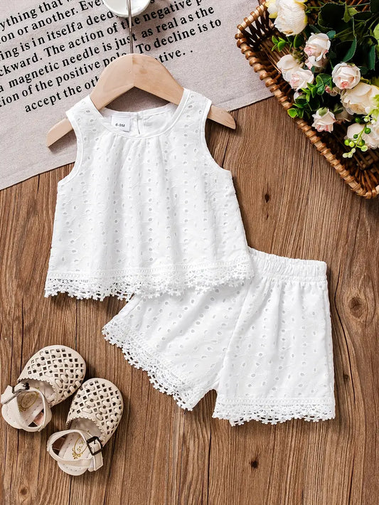 Conjunto de 2 Piezas en Ojalillo en Blanco