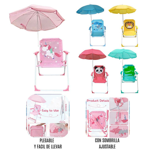 Silla Playera con Sombrilla Rosada y Azul Para Bebé