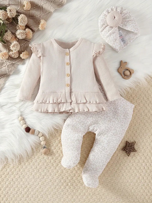 Conjunto de 3 piezas Cafe y Verde Para Bebé Niña