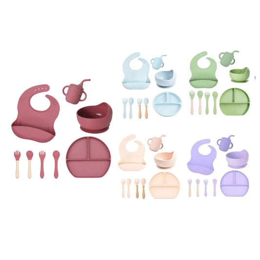 Set  x 8 Vajilla en Silicona de Alimentación Complementaria Para Bebé