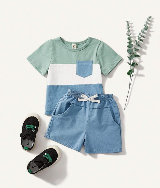 Conjunto Fresco de Rayas Azulado con Verde