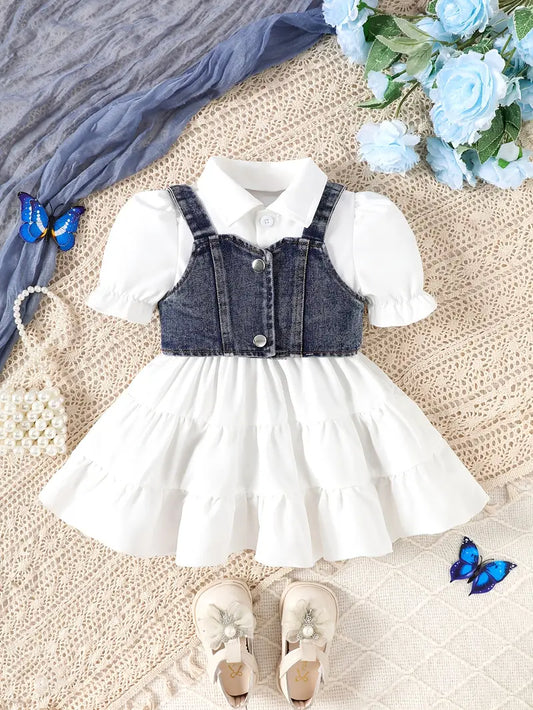 Vestido Manga Corta Con Chaleco en Jeans