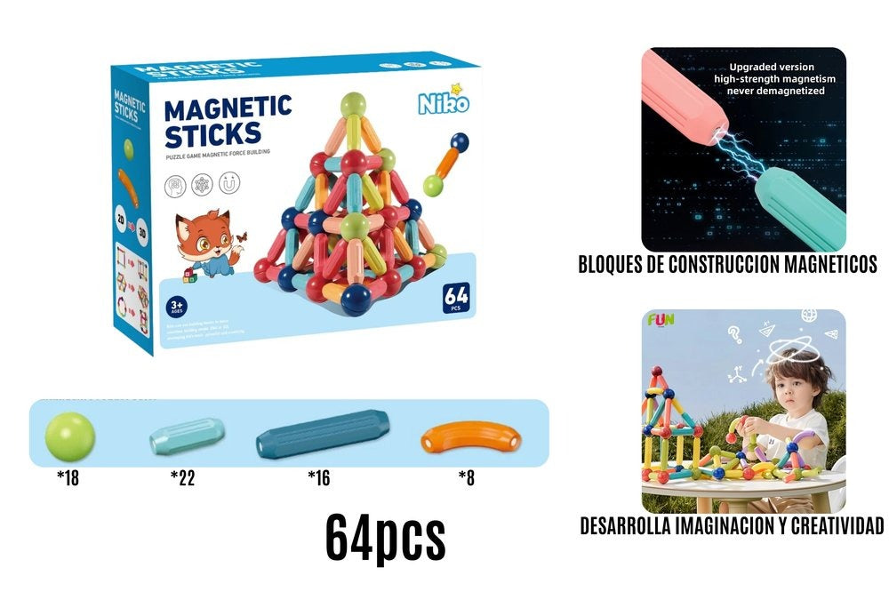Fichas Bloques Magneticas Construcción Juego Infantil 64 Pzs, Didáctico