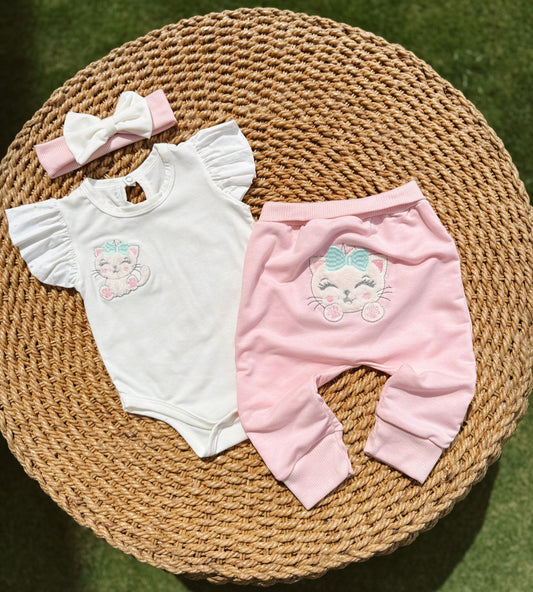 Conjunto 3 Piezas de Oso Blanco con Rosado
