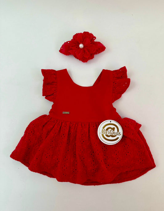 Vestido Rojo con Diadema y Cubre Pañal Interno
