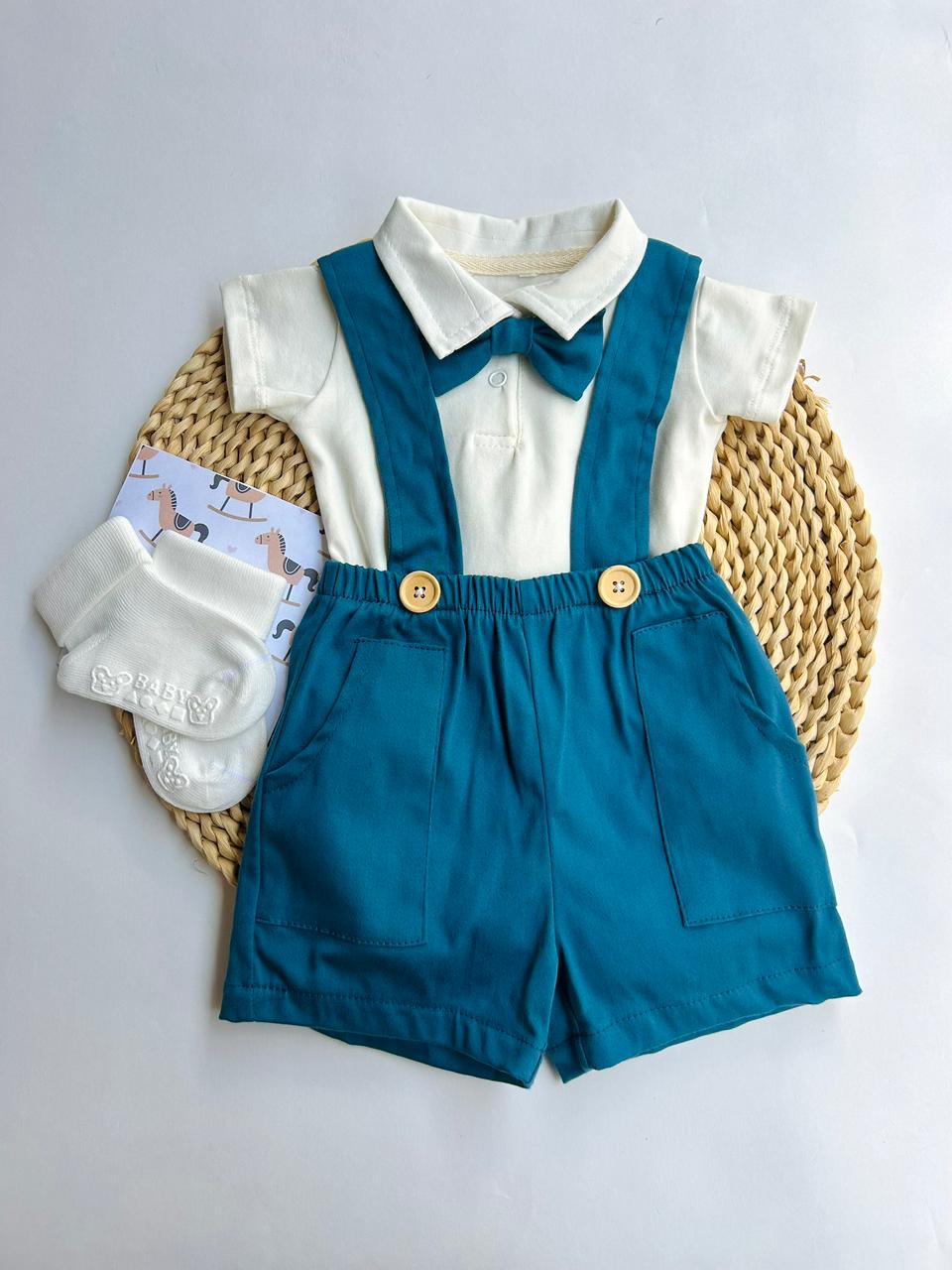 Conjunto de Polo Body con Braga y Corbatín en Rojo y Azul Para Bebé Niño